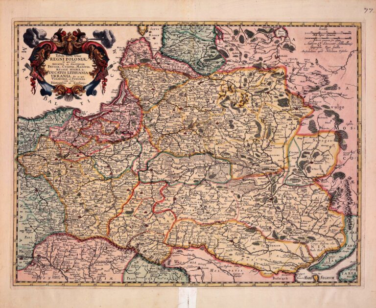 "Tabula nova totius REGNI POLONIÆ. in quo sunt Ducatus et Provinciae Prussia, Cujavia, Mazovia, Russia Nigra, &c. DUCATUS LITHUANIA, UKRANIA, &c..,"