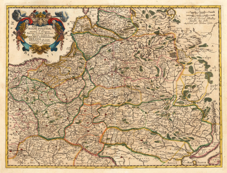 "Tabula nova totius REGNI POLONIÆ. in quo sunt Ducatus et Provinciae Prussia, Cujavia, Mazovia, Russia Nigra, &c. DUCATUS LITHUANIA, UKRANIA, &c..,
