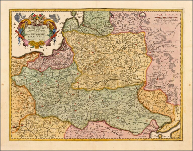 "Tabula nova totius REGNI POLONIÆ. in quo sunt Ducatus et Provinciae Prussia, Cujavia, Mazovia, Russia Nigra, &c. DUCATUS LITHUANIA, UKRANIA, &c..,