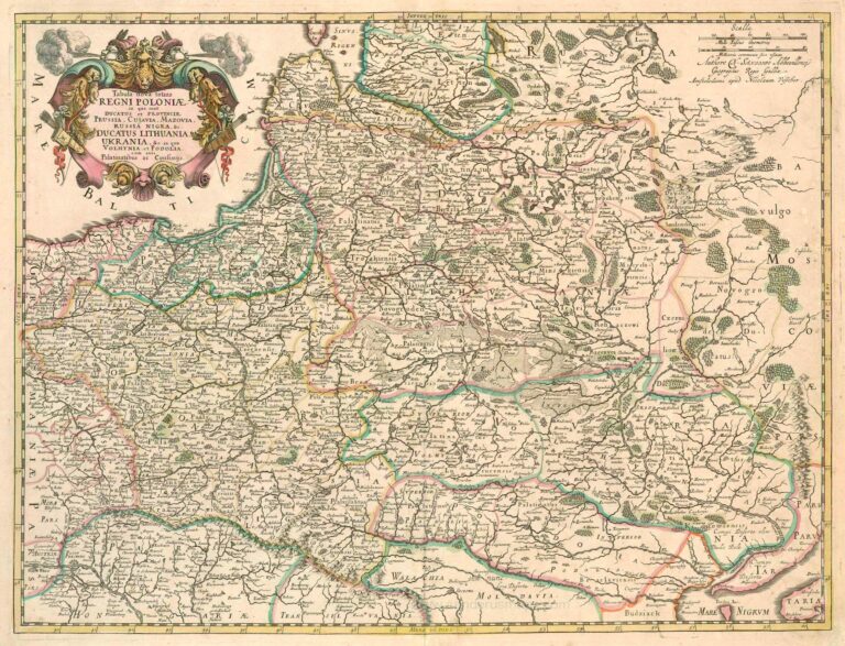 "Tabula nova totius REGNI POLONIÆ. in quo sunt Ducatus et Provinciae Prussia, Cujavia, Mazovia, Russia Nigra, &c. DUCATUS LITHUANIA, UKRANIA, &c..,"