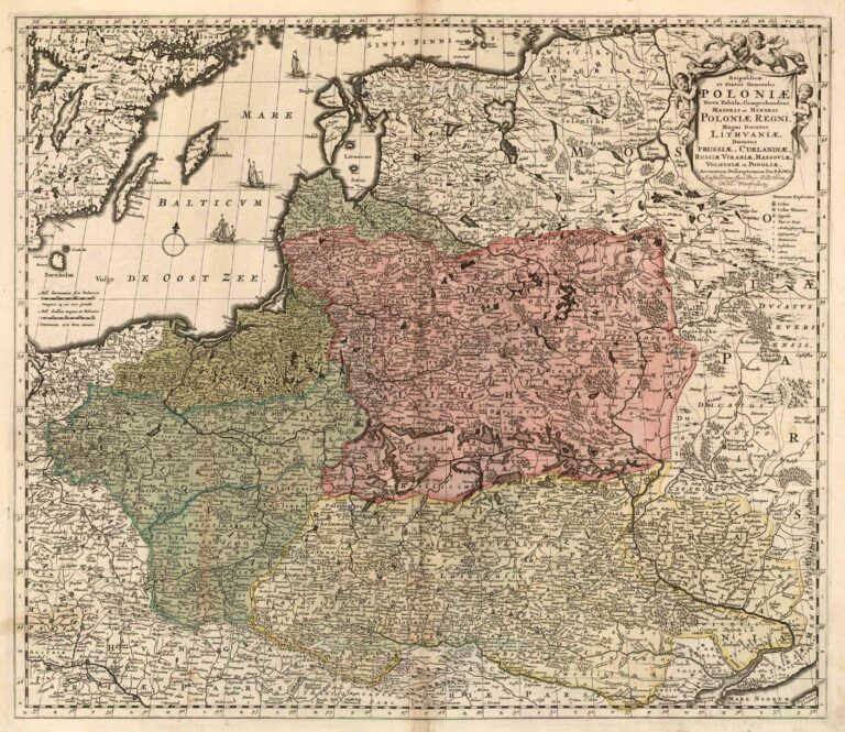 "Reipublicæ et Status Generalis POLONIÆ Nova Tabula, Comprehendens Maioris et Minoris Poloniæ  Regni, Magni Ducatus Lithvaniæ Ducatus Prussiæ, Curlandiæ, Russiæ Vcraniæ, Massoviæ, Volhyniæ et Podoliæ,"