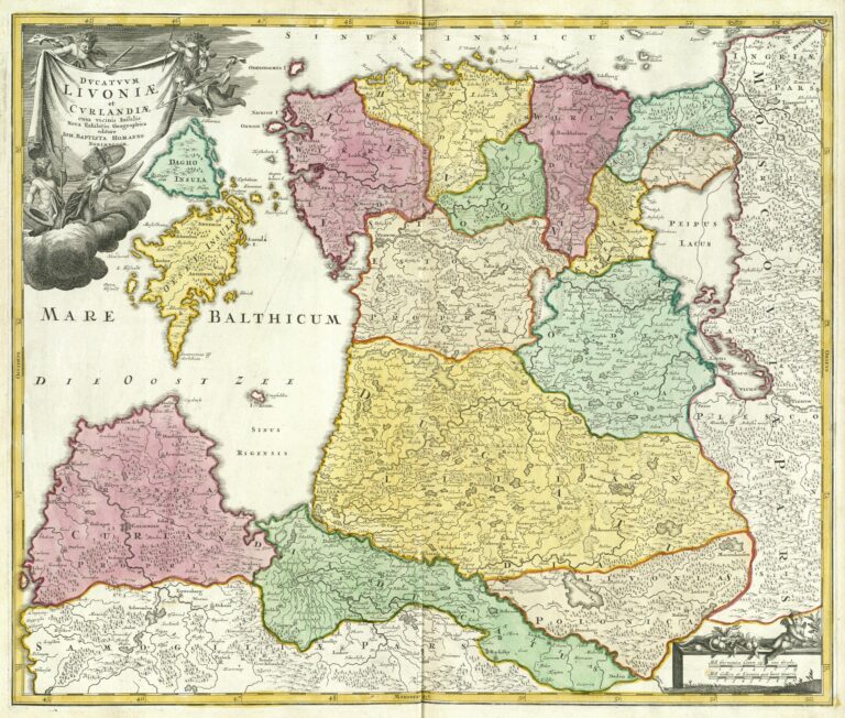 "Dvcatvvm LIVONIÆ et Cvrlandiӕ, cum vicinis Insulis Nova Exhibitio Geographica. Editore IOH Homanno, Norimburgӕ,"