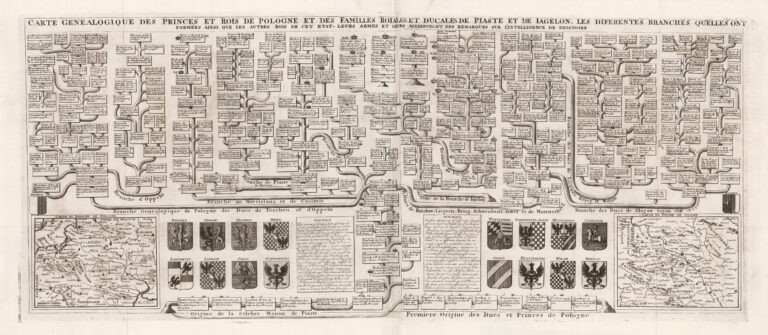 "Carte Genealogique Des Princes Et Rois De Pologne Et Des Familles Roiales Et Ducales De Piaste Et De Iagelon..."