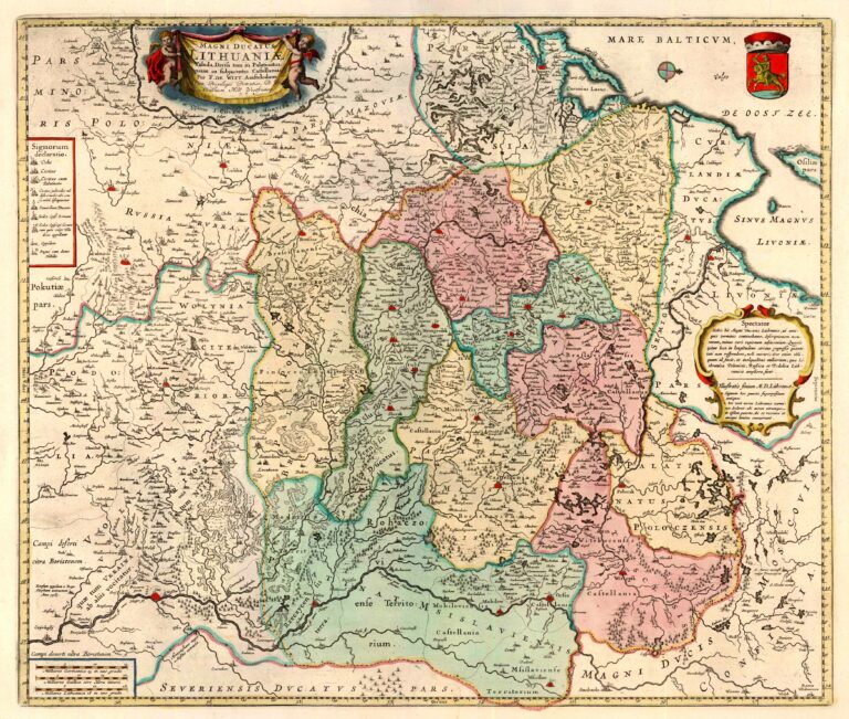 "Magni Ducatus Lithuaniæ Tabula, Divisa tam in Palatinatus, quam in subjacentes Castellanias,"