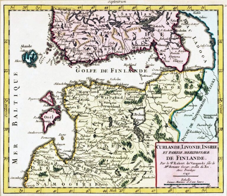 "Curlande, Livonie, Ingrie et Partie Meridionale de Finlande Par le Sr Robert de Vaugondy Fils de Mr Robert, Géog ord du Roi avec Privilege 1749,"