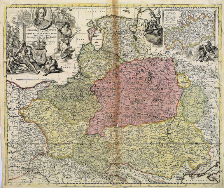 "Friderico Augusto, vere Augusto, Polon. Lithuan. Borus. Pomer., Regi. Duci. Principi., Saxon. Utr. Duci. S. Imp. Elect., Haec. Imperii. Sui. Regna."