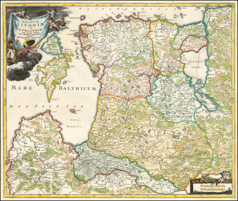 "Dvcatvvm LIVONIÆ et Cvrlandiӕ, cum vicinis Insulis Nova Exhibitio Geographica. Editore IOH Homanno, Norimburgӕ,"