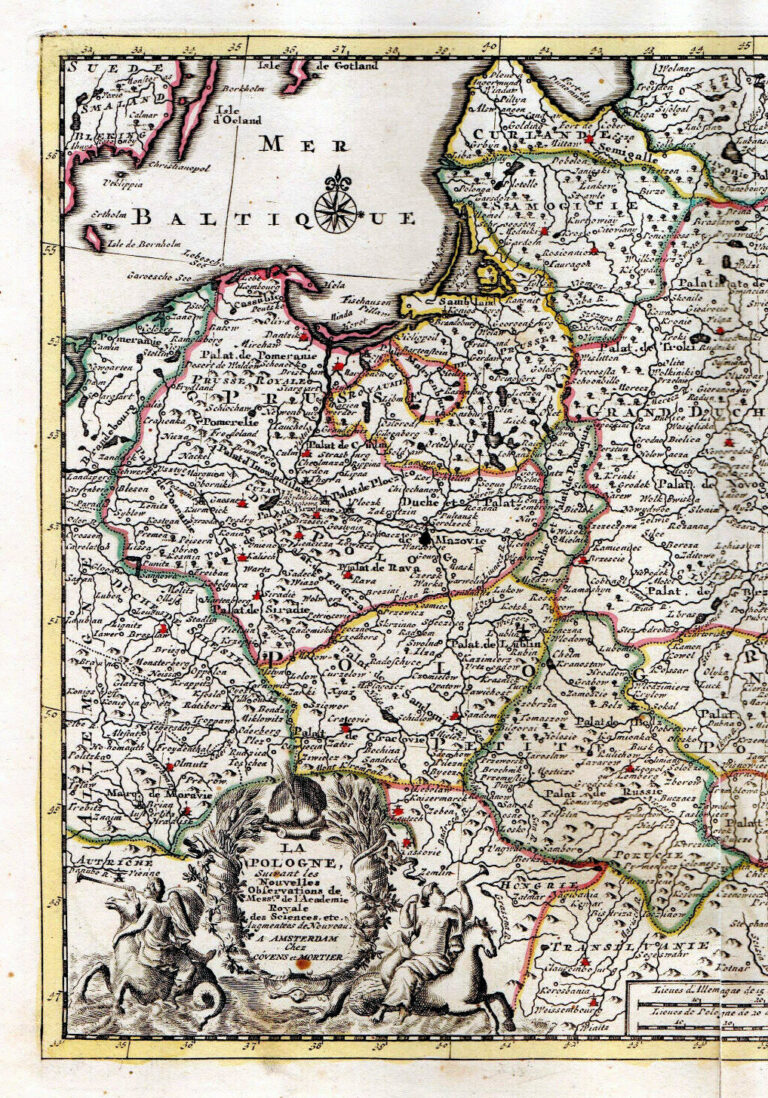"LA POLOGNE, Suivant les Nouvelles Observations de Messrs. de l'Academie Royale des Sciences, etc. Augmentées de Nouveau," (left side of the page)