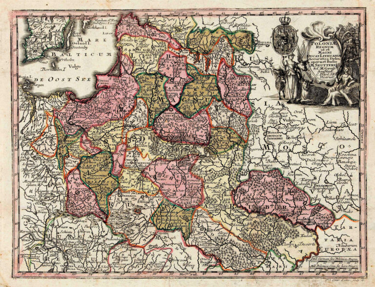 "Poloniæ Regnum ut et Magni Ducat. Lithuaniæ Accuratiss. Delin. opera et studio M. Seutteri, S.C.M. Geogr. Aug. Vindel. C. Privil. S.R. I. Vicariat. Tob. Conr. Lotter sculpsit."