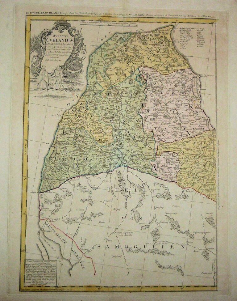 "DVCATVS CVRLANDIÆ /  juxta. Barnikelii Architecti Curici primarii Geometricam Delineationem Geographica Tabula expressus studio Homannianorum Heredum,"