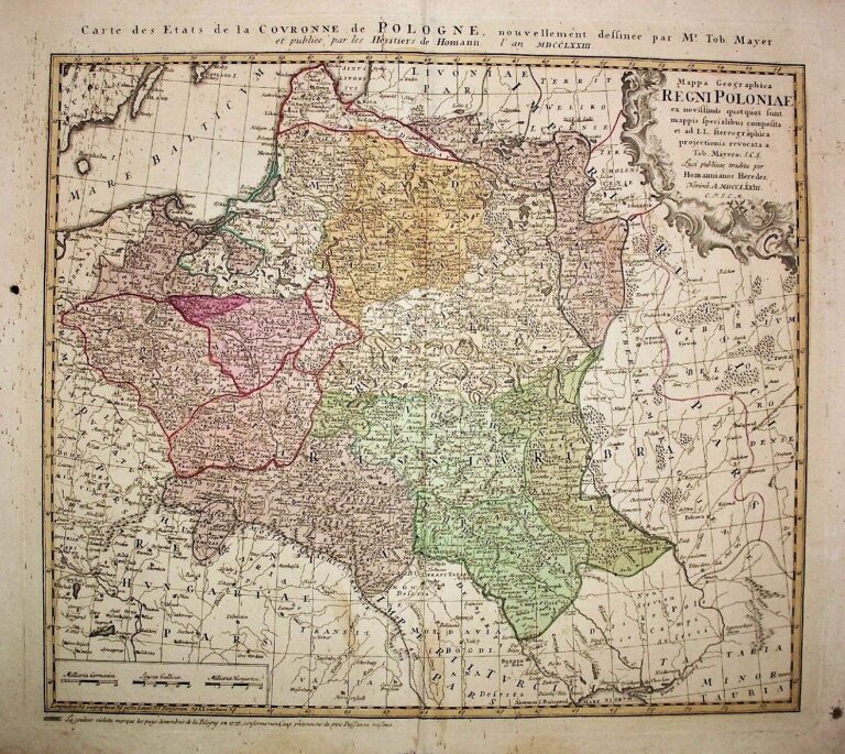 "Mappa Geographica Regni Poloniae ex novissimis quot quot sunt mappis specialibus composita et ad L.L. stereographica projectionis / revocata a Tob. Mayero, S.C.S..."