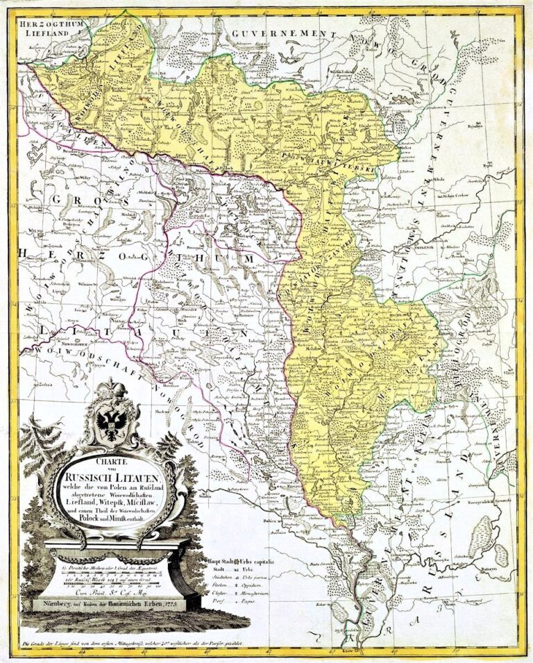 "CHARTE von RUSSISICH LITAUEN, welche die von Polen an Russland abgetretene Woiewodschaften, Liefland, Witepsk, Msciflaw, und einen Theil der Woiewodsdchaften Polock und Minsk enthalt,"