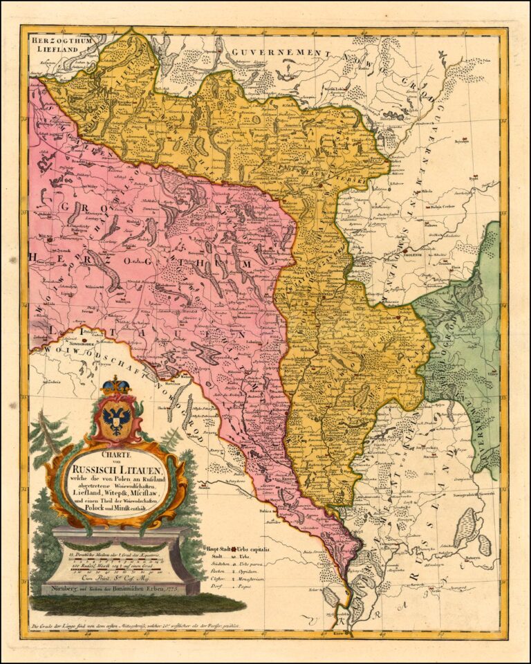 "CHARTE von RUSSISICH LITAUEN, welche die von Polen an Russland abgetretene Woiewodschaften, Liefland, Witepsk, Msciflaw, und einen Theil der Woiewodsdchaften Polock und Minsk enthalt,"