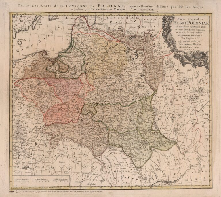 "Mappa Geographica Regni Poloniae ex novissimis quot quot sunt mappis specialibus composita et ad L.L. stereographica projectionis / revocata a Tob. Mayero, S.C.S..."
