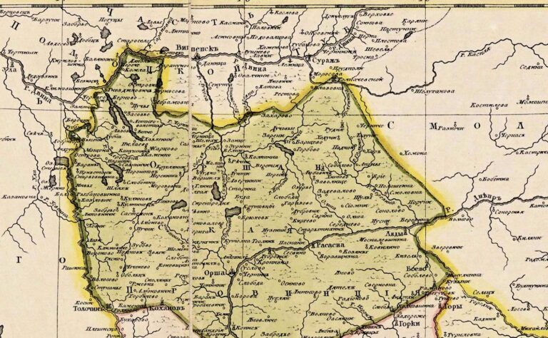 "Map of the Mogilev guberniya, divided into four districts"