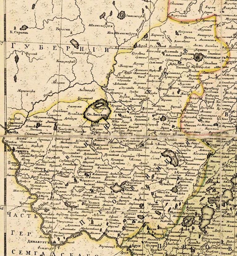"General map of Pskov guberniya, divided into 5 Districts"