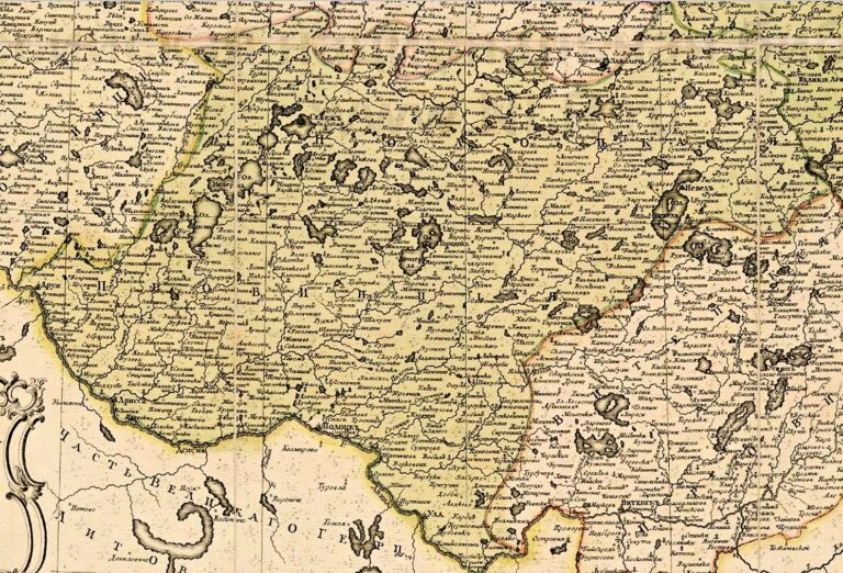 "General map of Pskov guberniya, divided into 5 Districts"