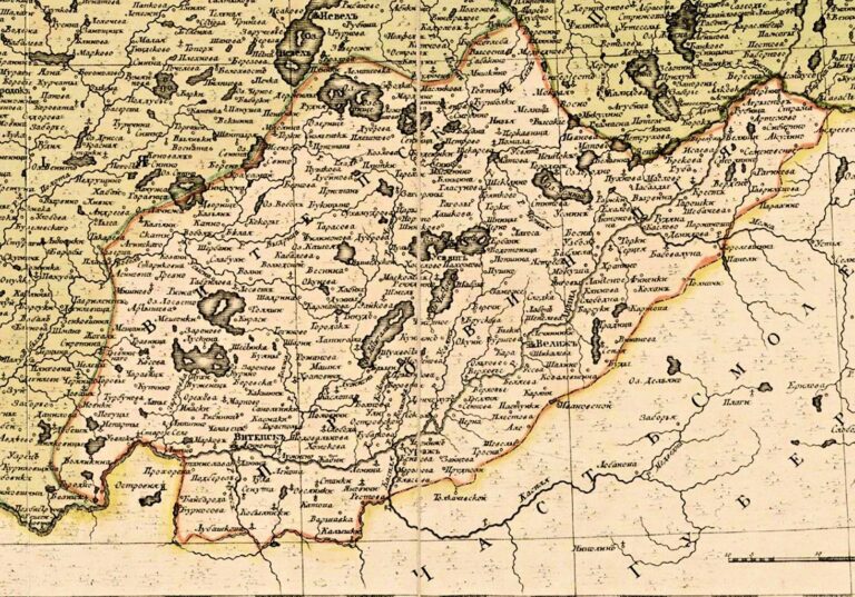 "General map of Pskov guberniya, divided into 5 Districts"