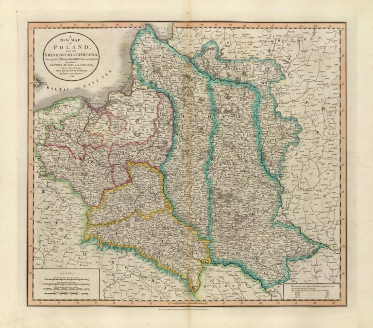 "A New Map of Poland, and the Grand Duchy of Lithuania, shewing their dismemberments and divisions between Austria, Russia and Prussia, in 1772, 1793 & 1795, from the latest authorities,"