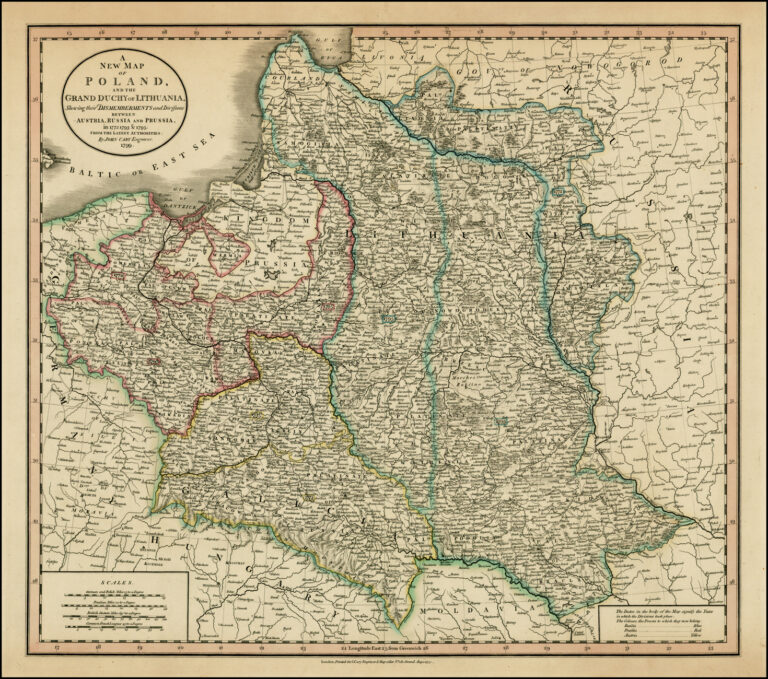 "A New Map of Poland, and the Grand Duchy of Lithuania, shewing their dismemberments and divisions between Austria, Russia and Prussia, in 1772, 1793 & 1795, from the latest authorities,"