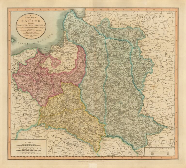 "A New Map of Poland, and the Grand Duchy of Lithuania, shewing their dismemberments and divisions between Austria, Russia and Prussia, in 1772, 1793 & 1795, from the latest authorities,"