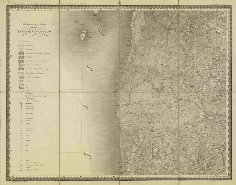 "Specialcharte von Livland in 6 Blättern: Bearbeitet und herausgegeben auf Veran stal- tung der Livländischen Gemeinnützigen und Ökon- omischen Societät nach Struves astronomisch- trigonom- etrischen Vermessung und den vollstandingen Specialmessungen gezeichnet von C. G. Rücker; gestochen im Topographischen Depot des Kaiserlichen Generalstabes"