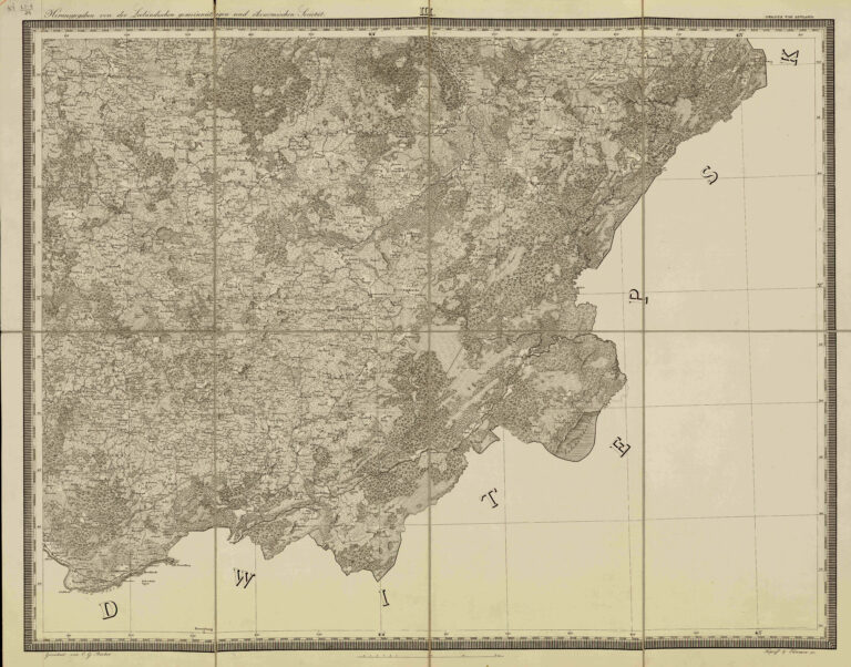 "Specialcharte von Livland in 6 Blättern: Bearbeitet und herausgegeben auf Veran stal- tung der Livländischen Gemeinnützigen und Ökon- omischen Societät nach Struves astronomisch- trigonom- etrischen Vermessung und den vollstandingen Specialmessungen gezeichnet von C. G. Rücker; gestochen im Topographischen Depot des Kaiserlichen Generalstabes"
