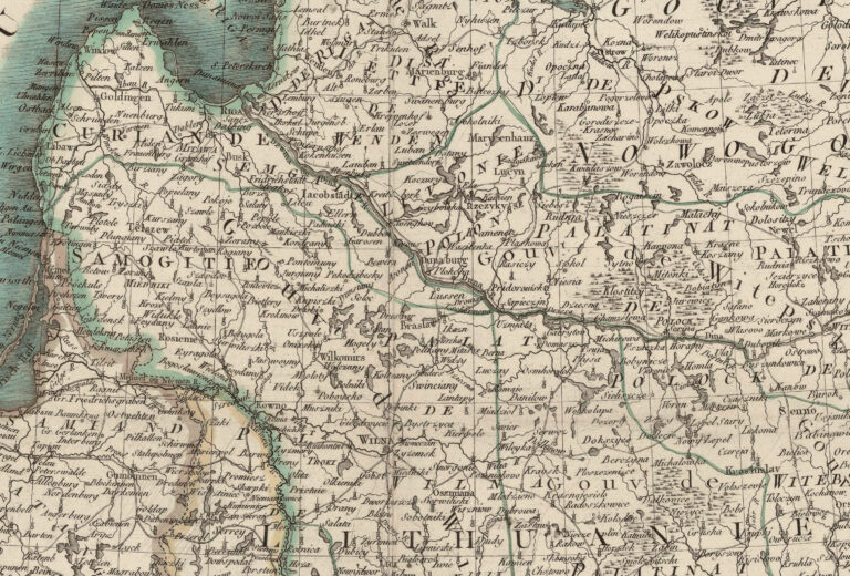 "Carte routière de la Pologne , de la Lithuanie , de la Prusse et d'une très grande partie de la Russie d'Europe... où l'on peut suivre la marche des armées françaises..,"