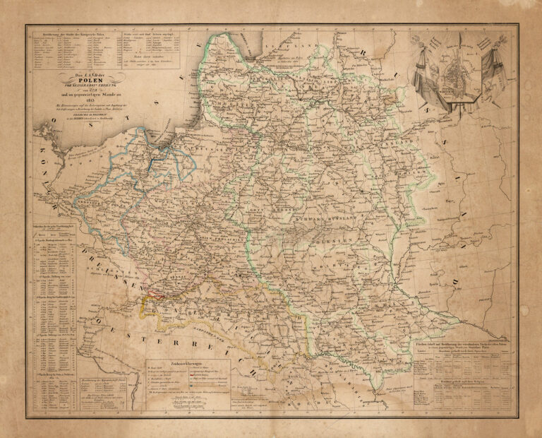 "Das Land der Polen vor seiner ersten Theilung von1772 und im gegenwärtigen Stande seit 1815. Mit Hinweisungen auf die Zeitereignisse mit Angebung der Ortsentfernungen u. Bezeichnung der Landes u. Prov. Gränzen"