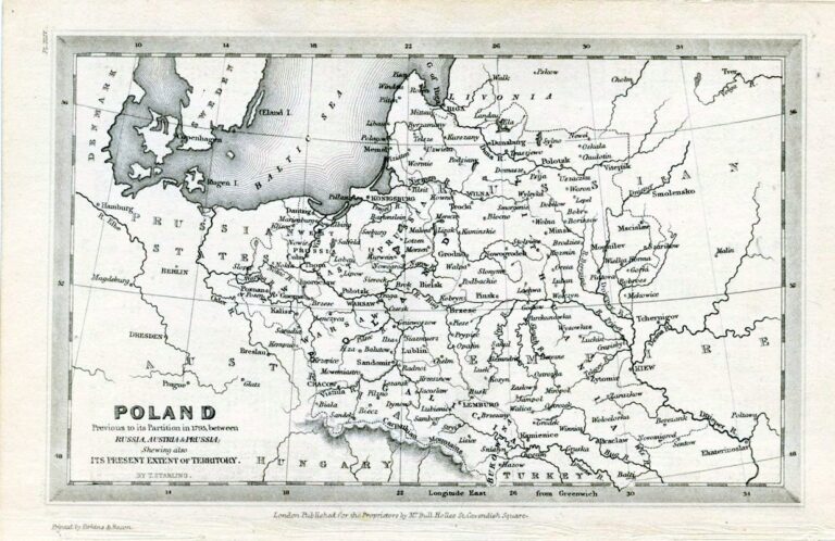 "POLAND, Previous to its Partition in 1795 between RUSSIA, AUSTRIA & PRUSSIA, Shewing also ITS PRESENT EXTENT OF TERRITORY."