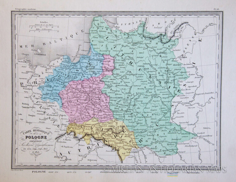 "CARTE HISTORIQUE DE LA POLOGNE PRESENTANT Les divers demembrenens en 1772, 1794, 1795, 1807, et 1815,"
