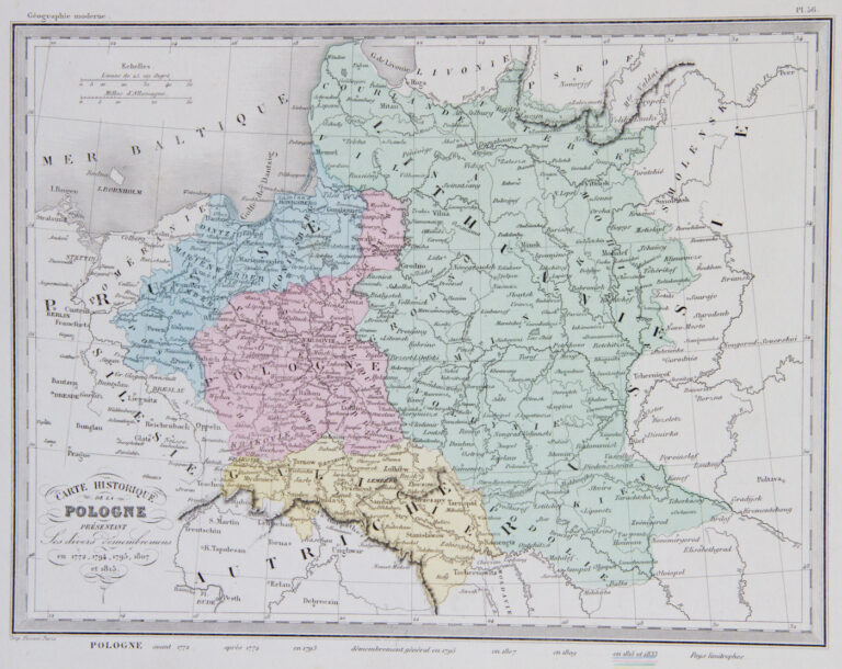 "CARTE HISTORIQUE DE LA POLOGNE PRESENTANT Les divers demembrenens en 1772, 1794, 1795, 1807, et 1815,"