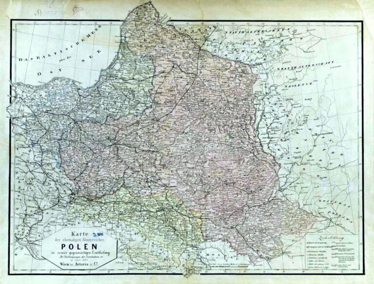 "Karte des ehemaligen Königreiches Polen in seiner gegenwärtigen Eintheilung ...mit des Eisenbahnen etc. "