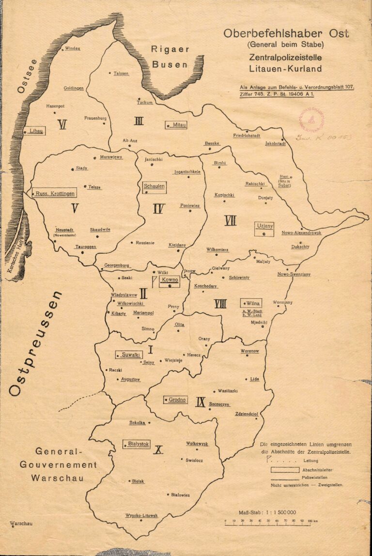 "Oberbefehls- haber Ost (General beim Stabe) Zentralpolizeistelle Litauen – Kurland."