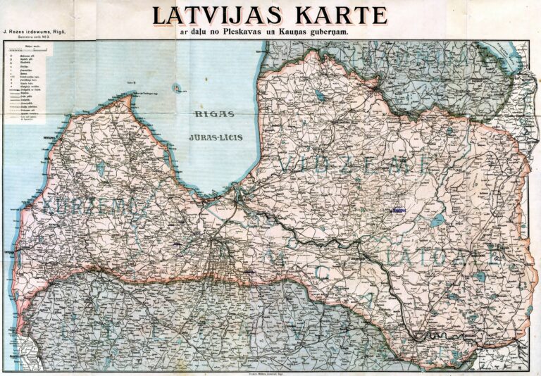 "LATVIJAS KARTE, ar dalu no Pleskavas un Kaunas gubernam,"
