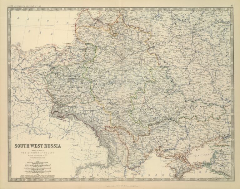 "SOUTH-WEST RUSSIA [also] Showing the extent of THE KINGDOM OF POLAND previous to its partition in 1772,"