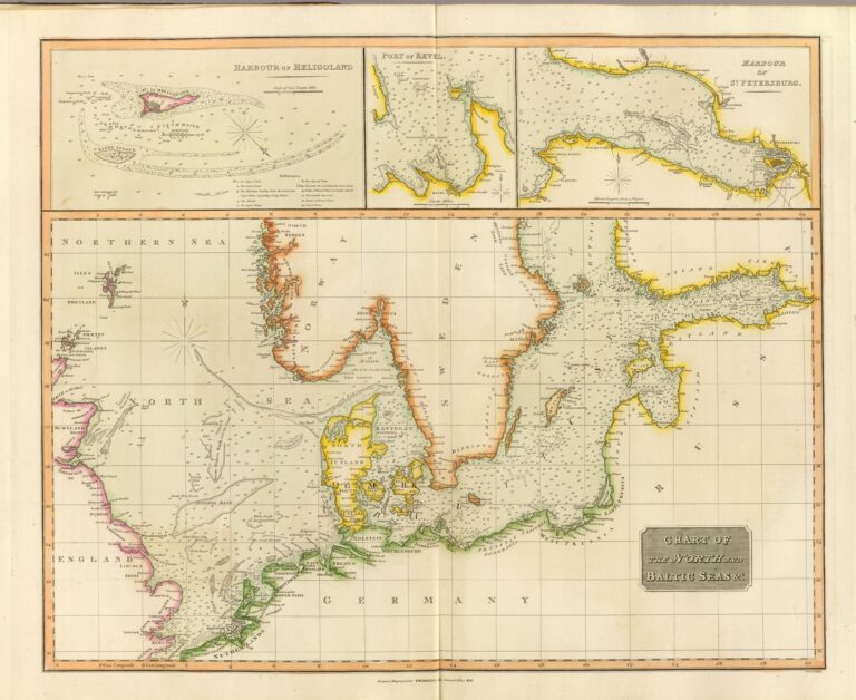 "Chart of the North and Baltic seas, &c. [with] Harbour of Heligoland. [with] Port of Revel. [with] Harbour of St. Petersburg. Drawn & engraved for Thomson's New general atlas."