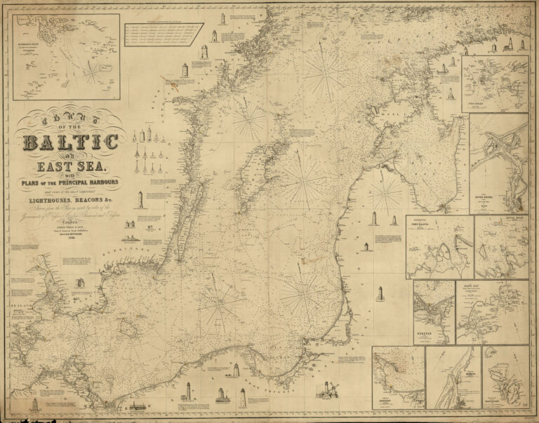 "Chart of the Baltic or East sea: with Plans of the Principal Harbors and views of the most important Lighthouses, Beacons & c.,"