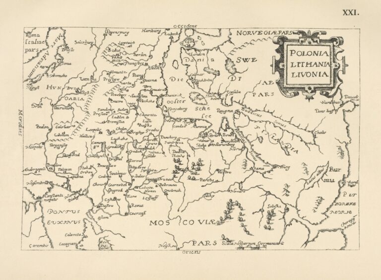 "A map of Poland, Lithuania, Livonia from Theatrum Principum Orbis Universi."