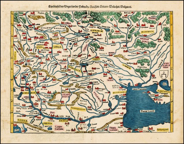 1550 "Landtafel des Ungerlands / Polands /Preussen / Littaw / Walachei/ Bulgarei."